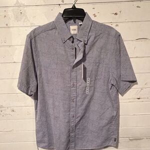 ROWM Men's Leaf Print Short Sleeve Button-Up Shirt Blue Gray Size M Cotton NWT